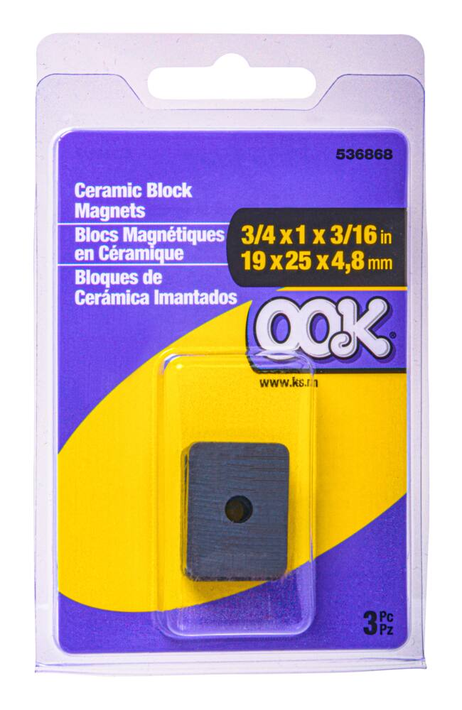 OOK Magnet Block With Centre Hole, 1 x 3/4-in