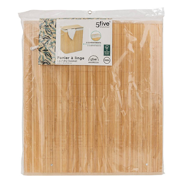 Panier à linge 100L double bambou - Marron- 5five