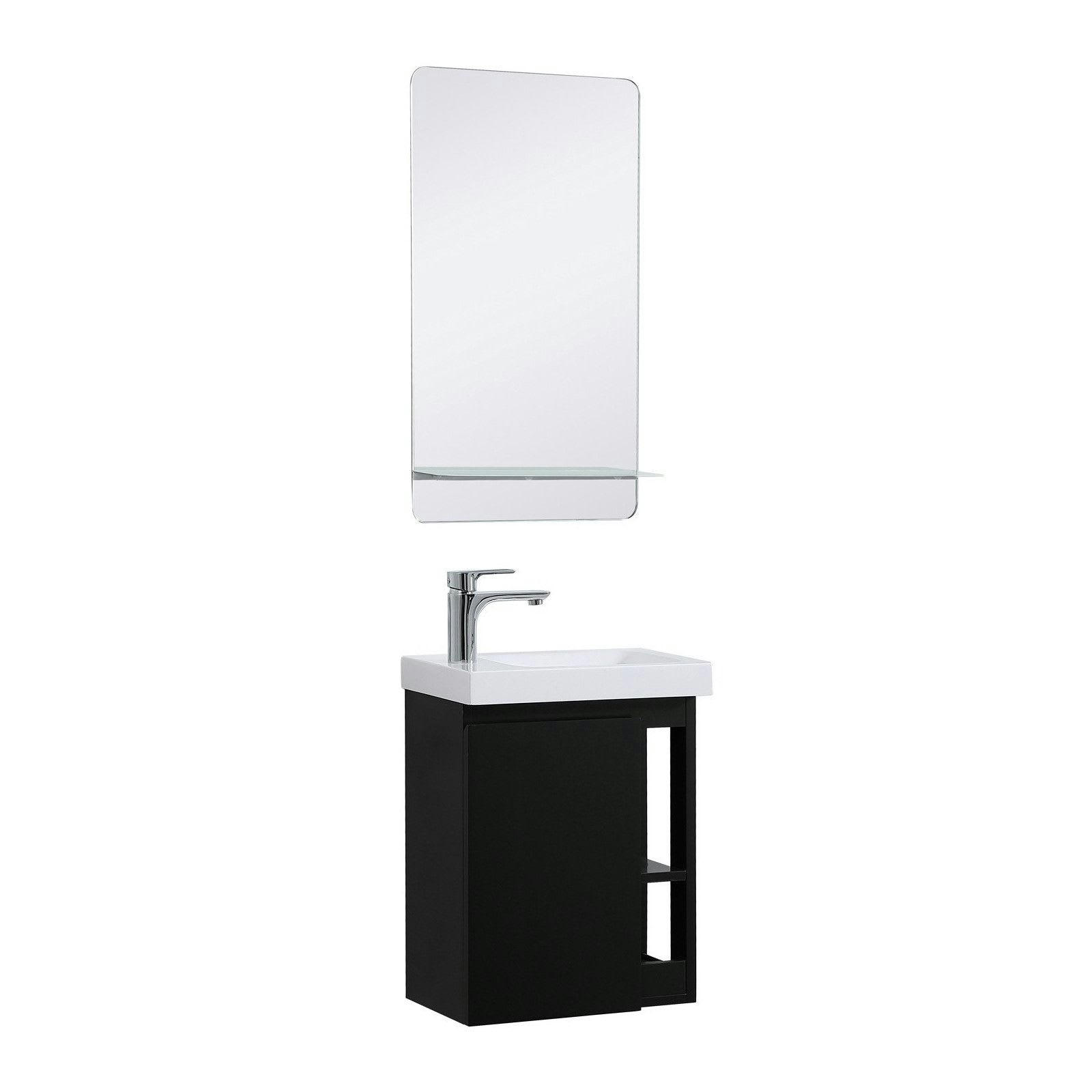 HAMPTON - Meuble lave-mains  Noir avec vasque blanche + miroir