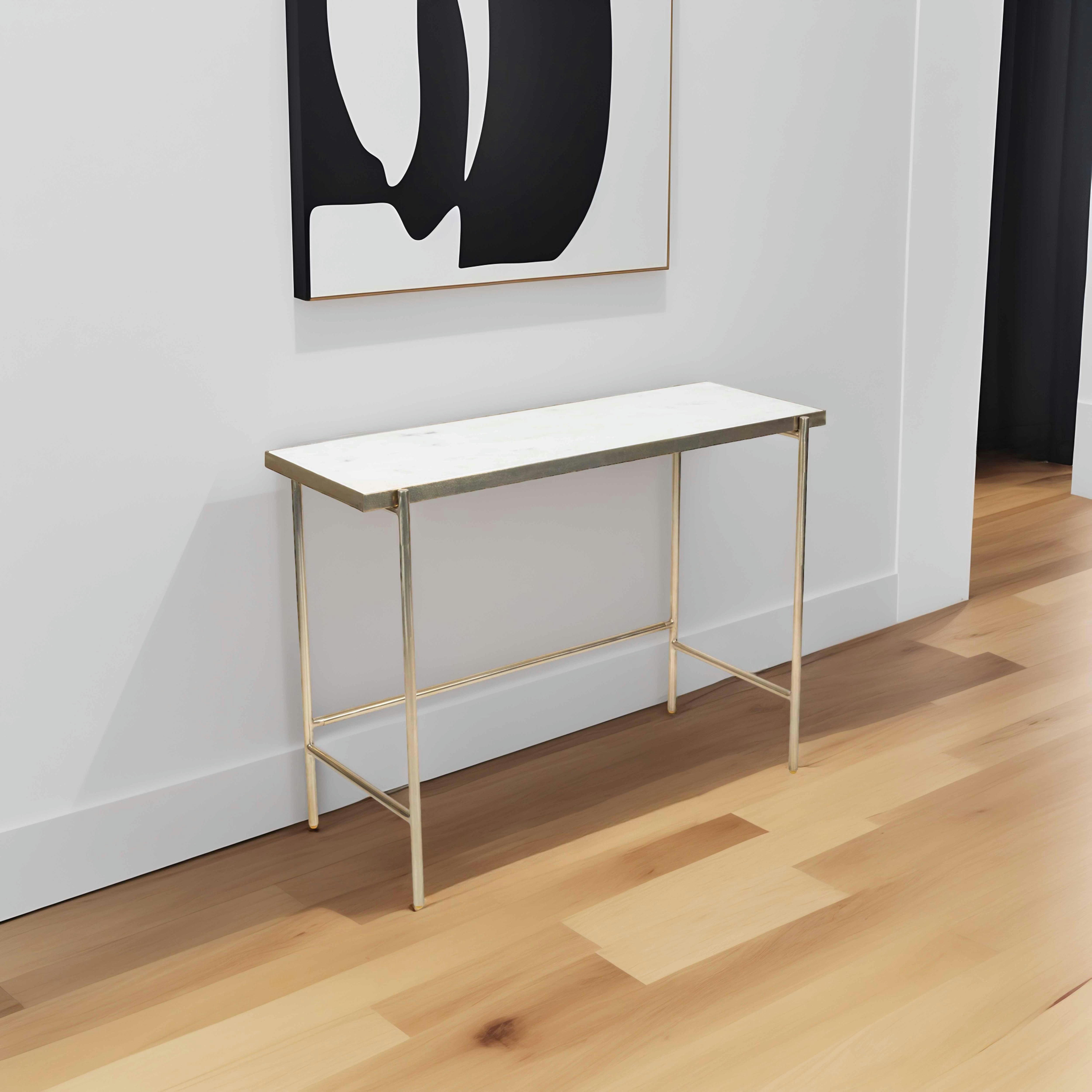 PAHELI - Console en marbre et métal 105 cm blanc