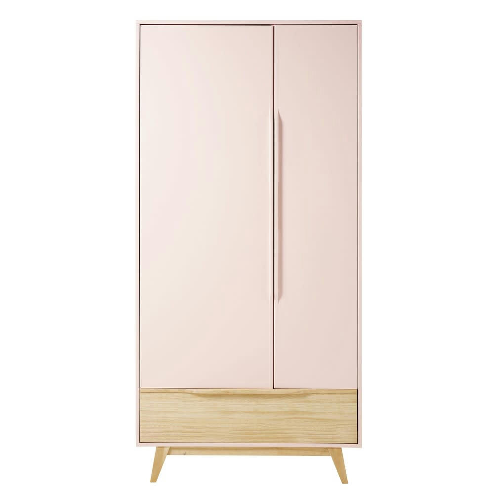 Bucolique - Dressing vintage 2 portes 1 tiroir rose clair