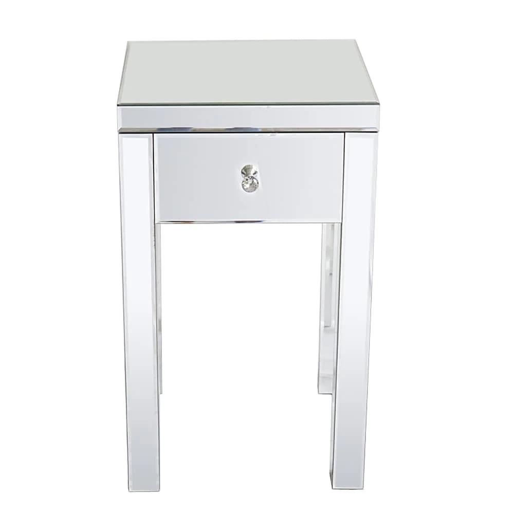 Modern 1 Drawer Mirrored Nightstand Bedside Table