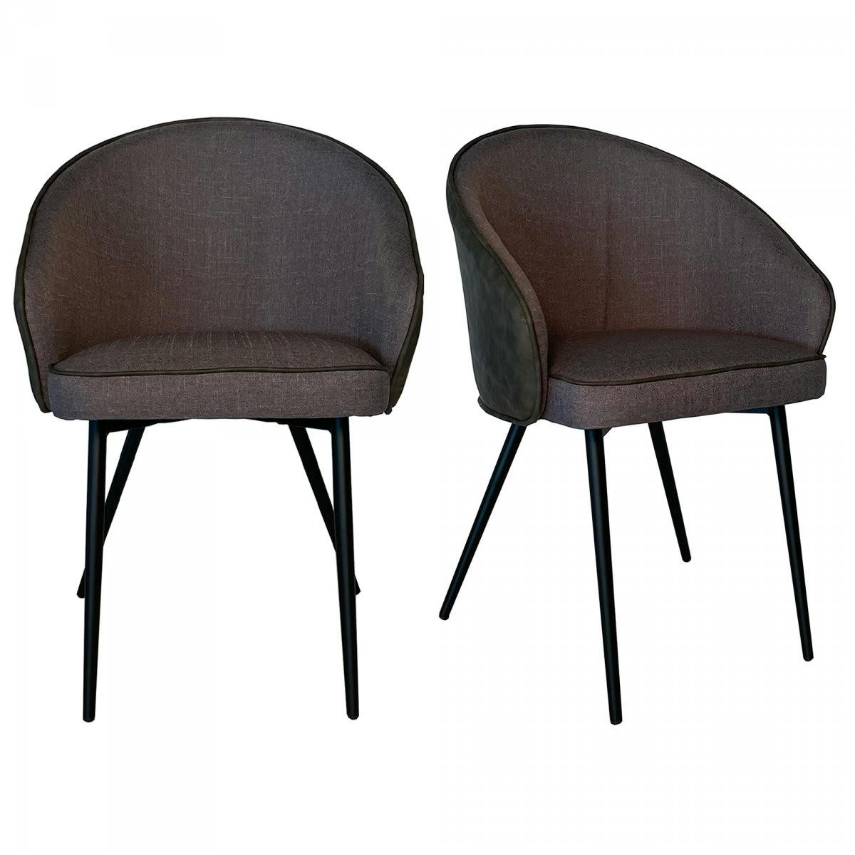 TOMMY - Lot de 2 chaises design en tissu et simili cuir gris