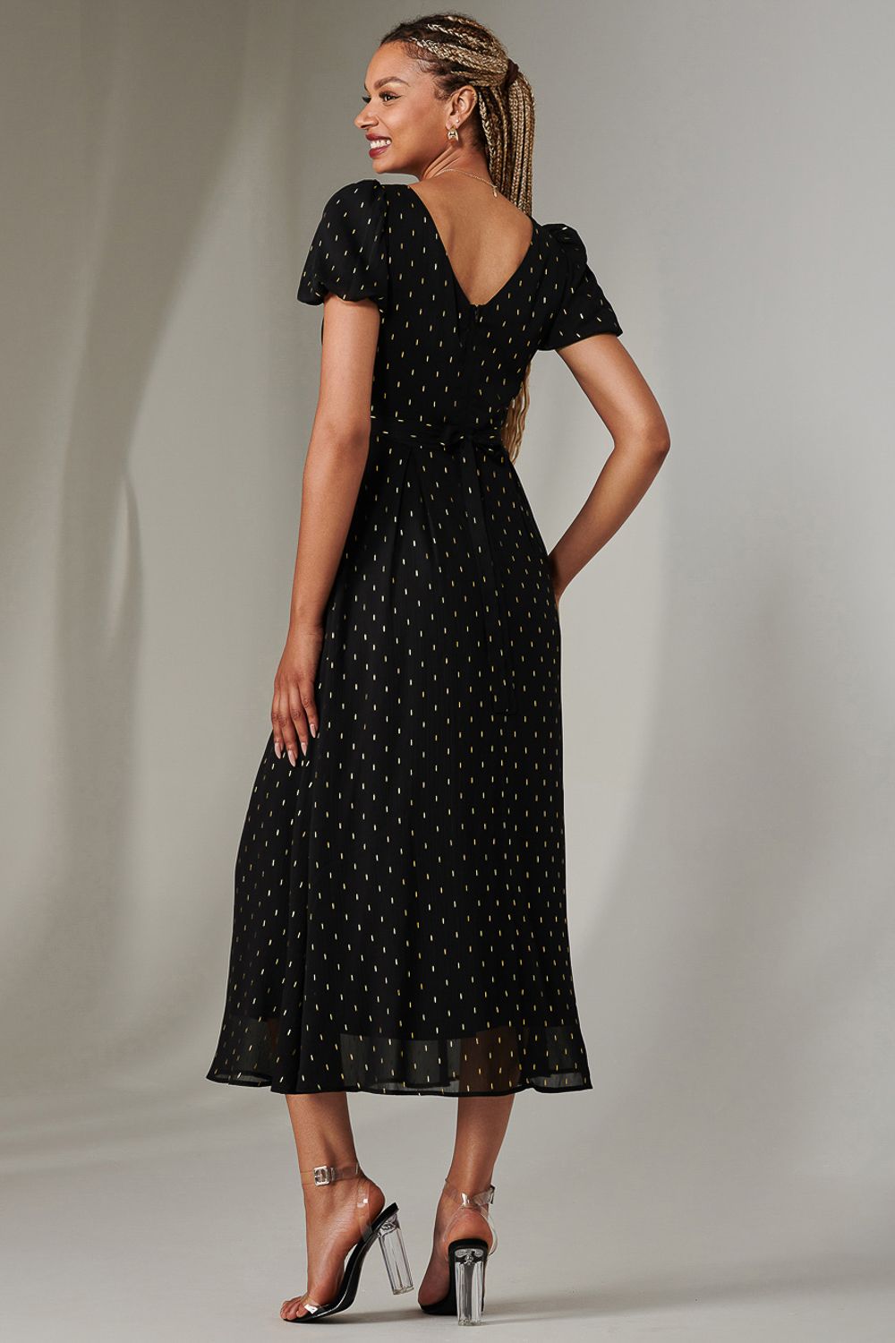 Jolie Moi Metallic Spot Chiffon Midimix Dress