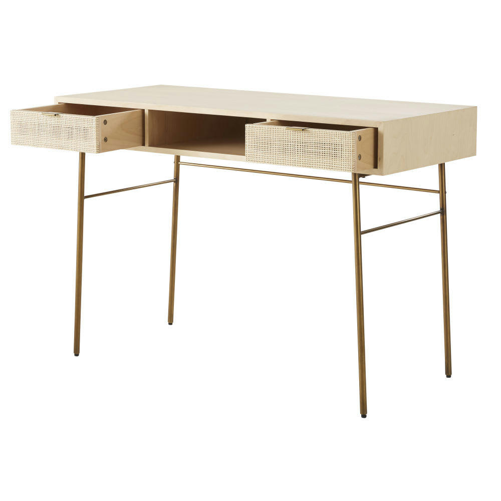 Solstice - Bureau 2 tiroirs cannage en rotin