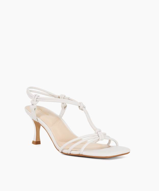 Matti White - Leather Strappy Square Toe Heel Sandals