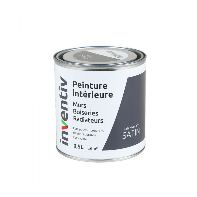 Peinture pour mur boiserie radiateur Gris Hiver n°2 satiné 0,5 L INVENTIV