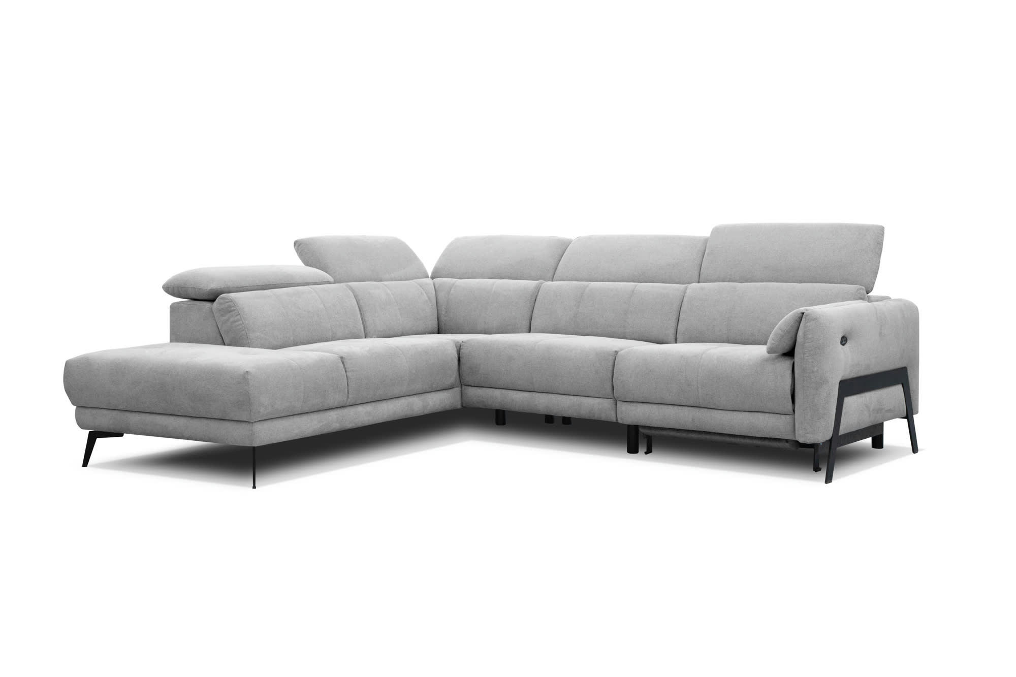 SCALA - Canapé d'angle gauche, 5 places, une relax électrique, Tissu Gris