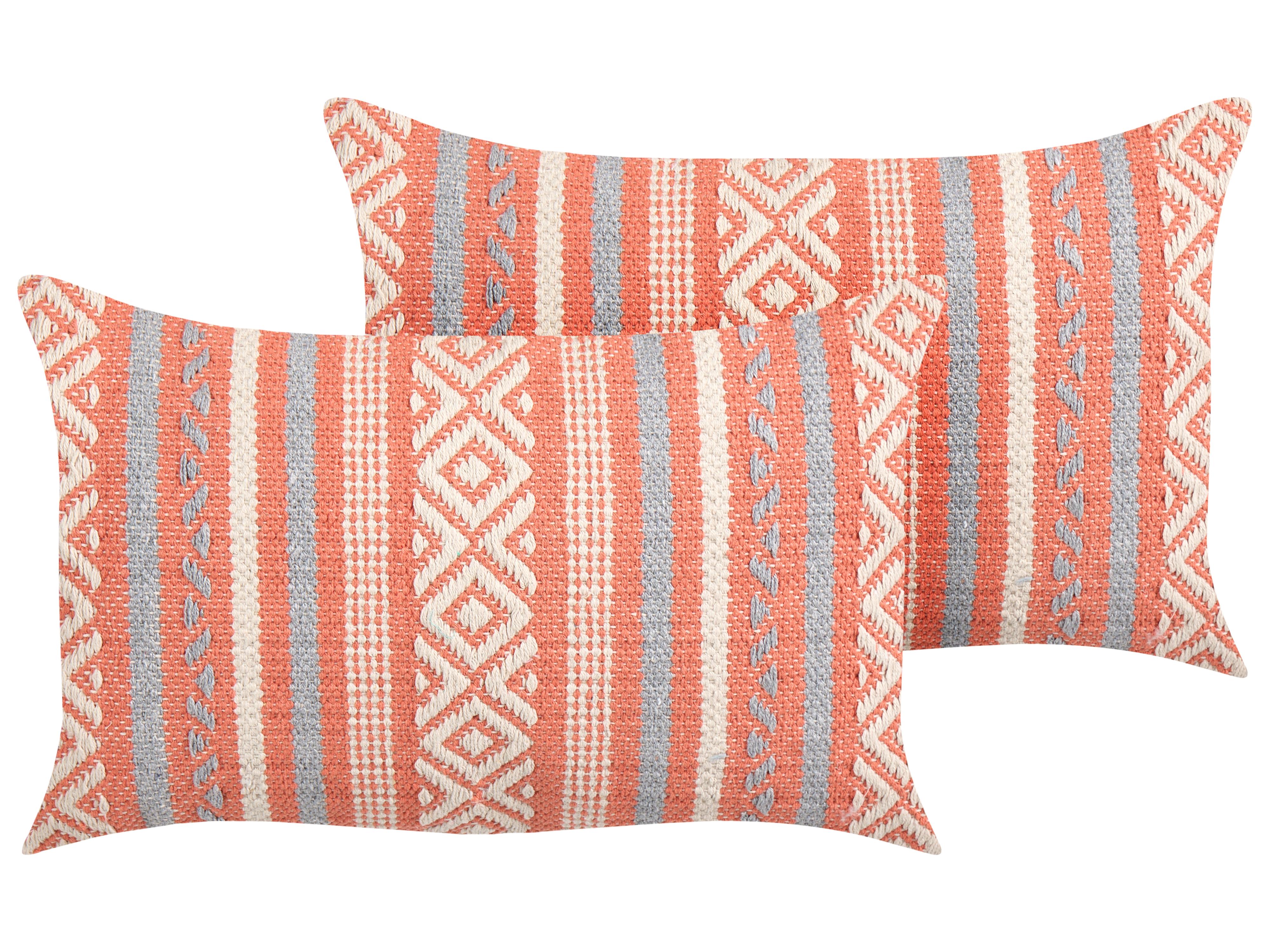 Throw Cushion INULA Cotton 30 x 50 cm Orange Geometric Pattern