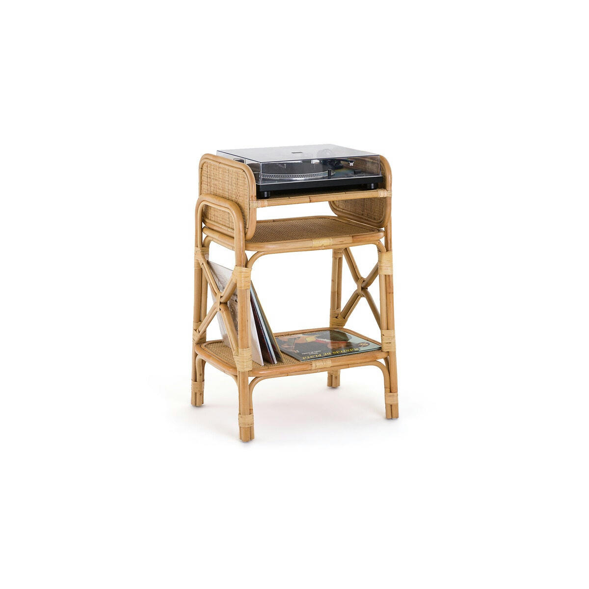 Petit meuble vinyles canne de rotin, Malu