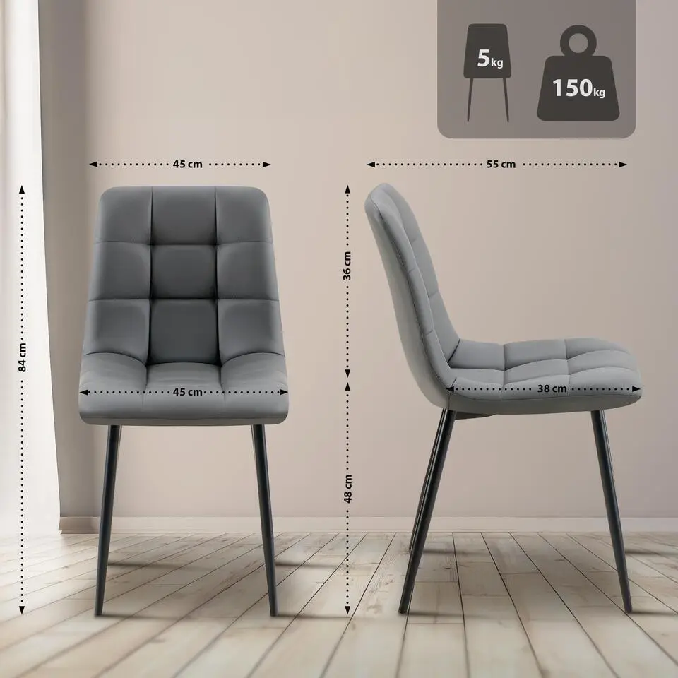 CLP Eetkamerstoel Antibes zwart Frame - Kunstleer - donkergrijs