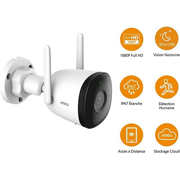 Imou caméra bullet extérieure wifi 1080P, vision nocturne 30m