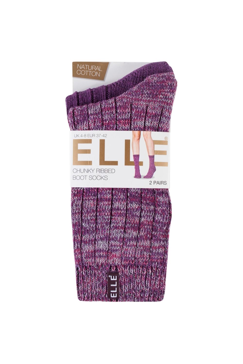 ELLE 2 Pair Chunky Cotton Ribbed Boot Socks