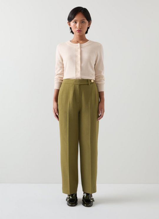 Billie Petite LENZING? ECOVERO? Viscose Olive Tailored Crop Wide Trouser