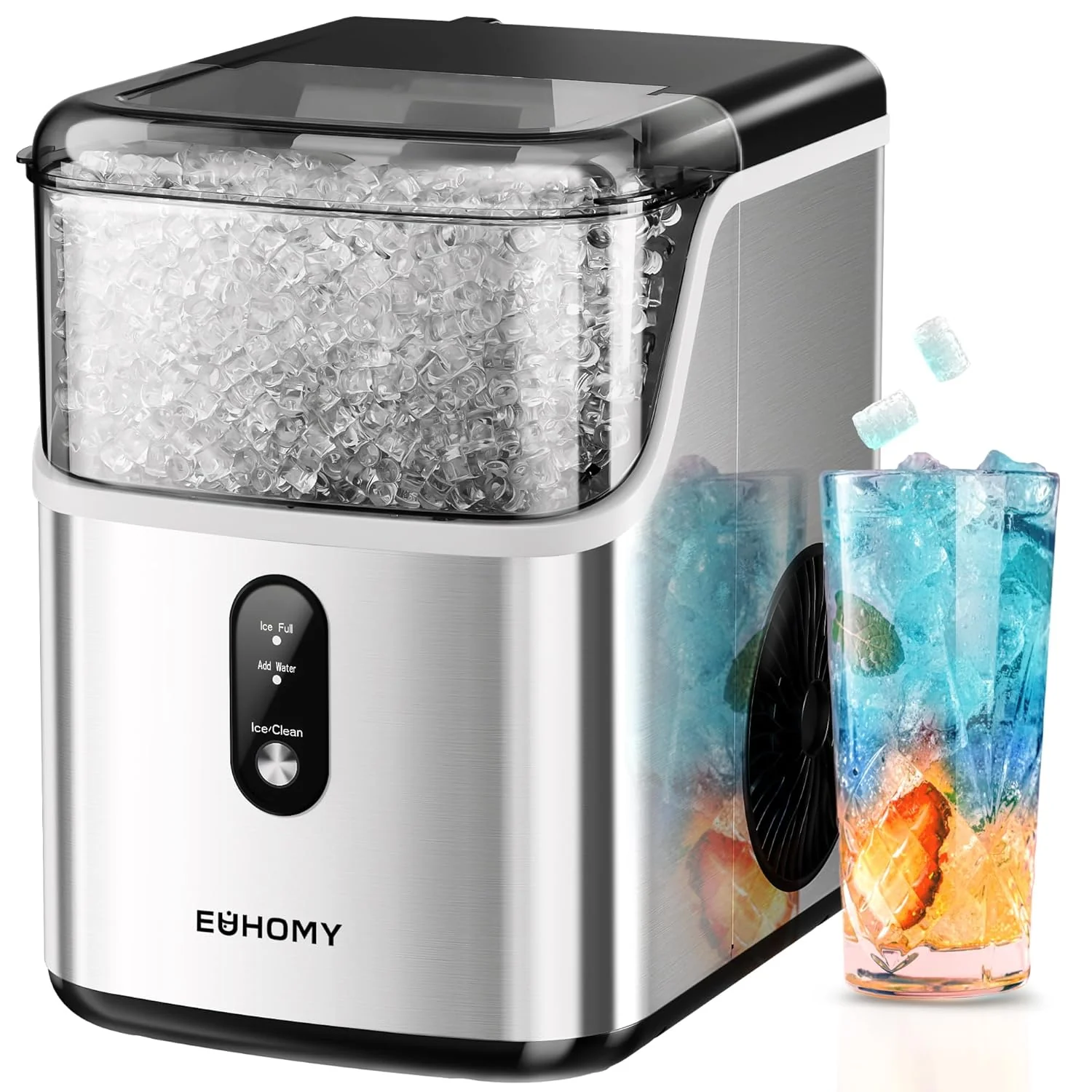 Countertop Pebble Ice Maker, 35Lbs Daily Soft Ice, Ultrasonic  Auto-Cleaning, with Ice Scoop  Basket(Sliver)