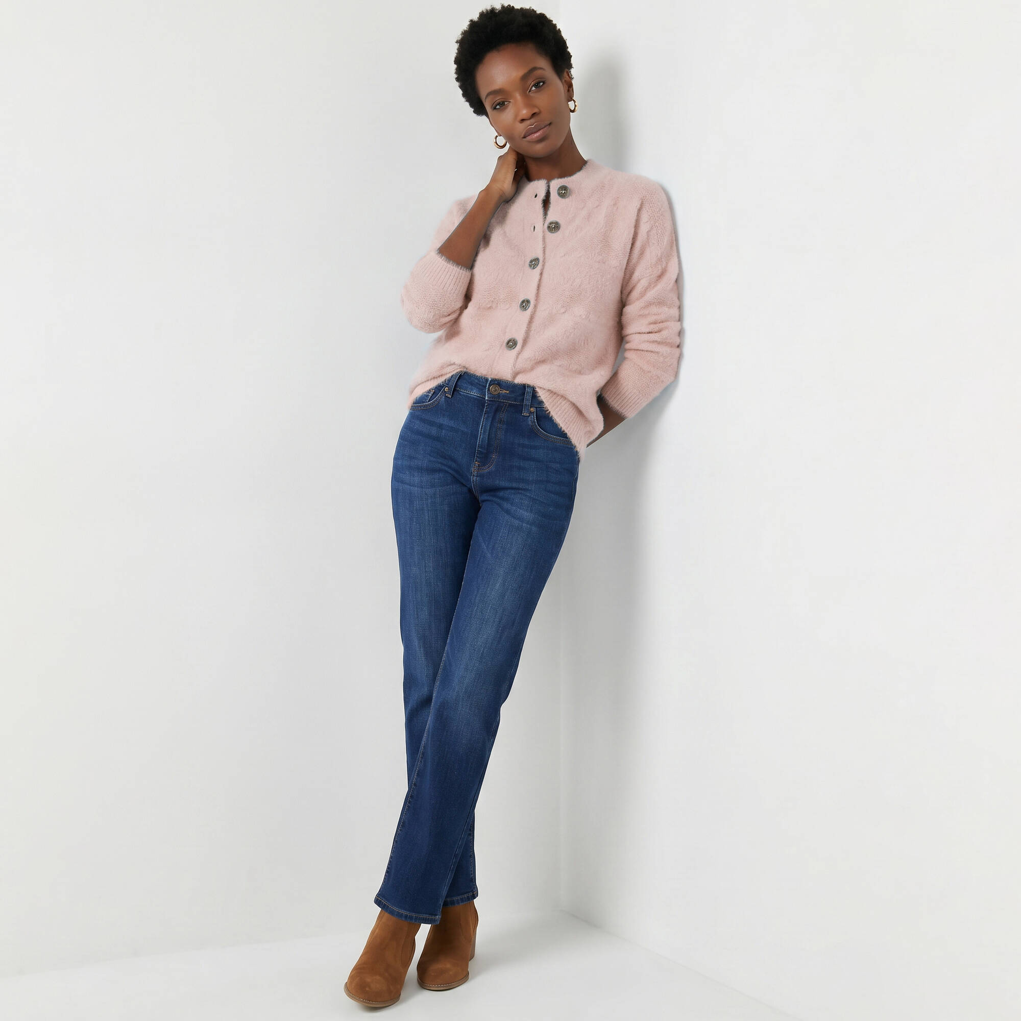 Cardigan boutonné maille poilue fantaisie