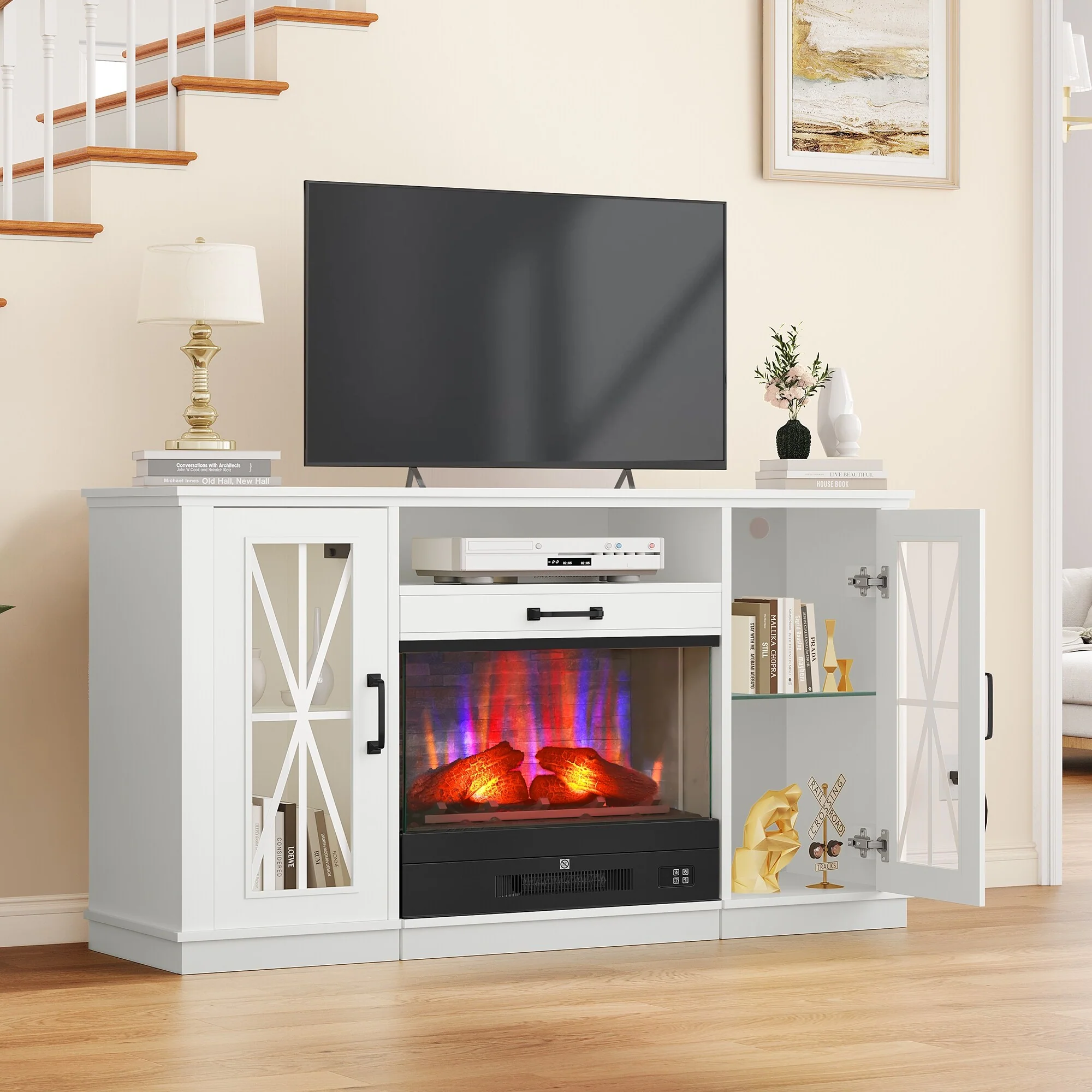 55 Fireplace TV Stand with Drawable Fireplace
