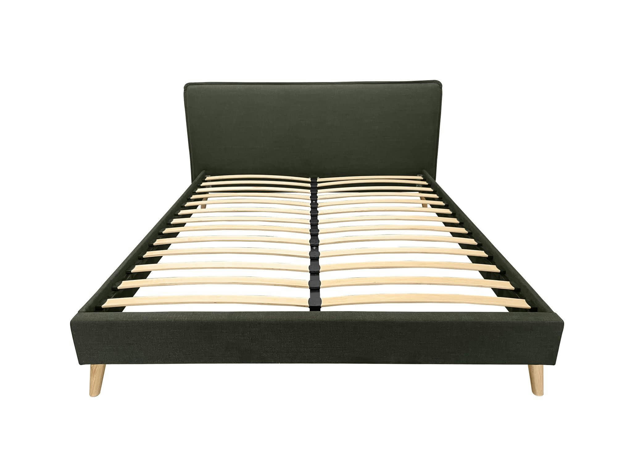 THAIS - Lit avec matelas 2 places  en tissu kaki 160x200