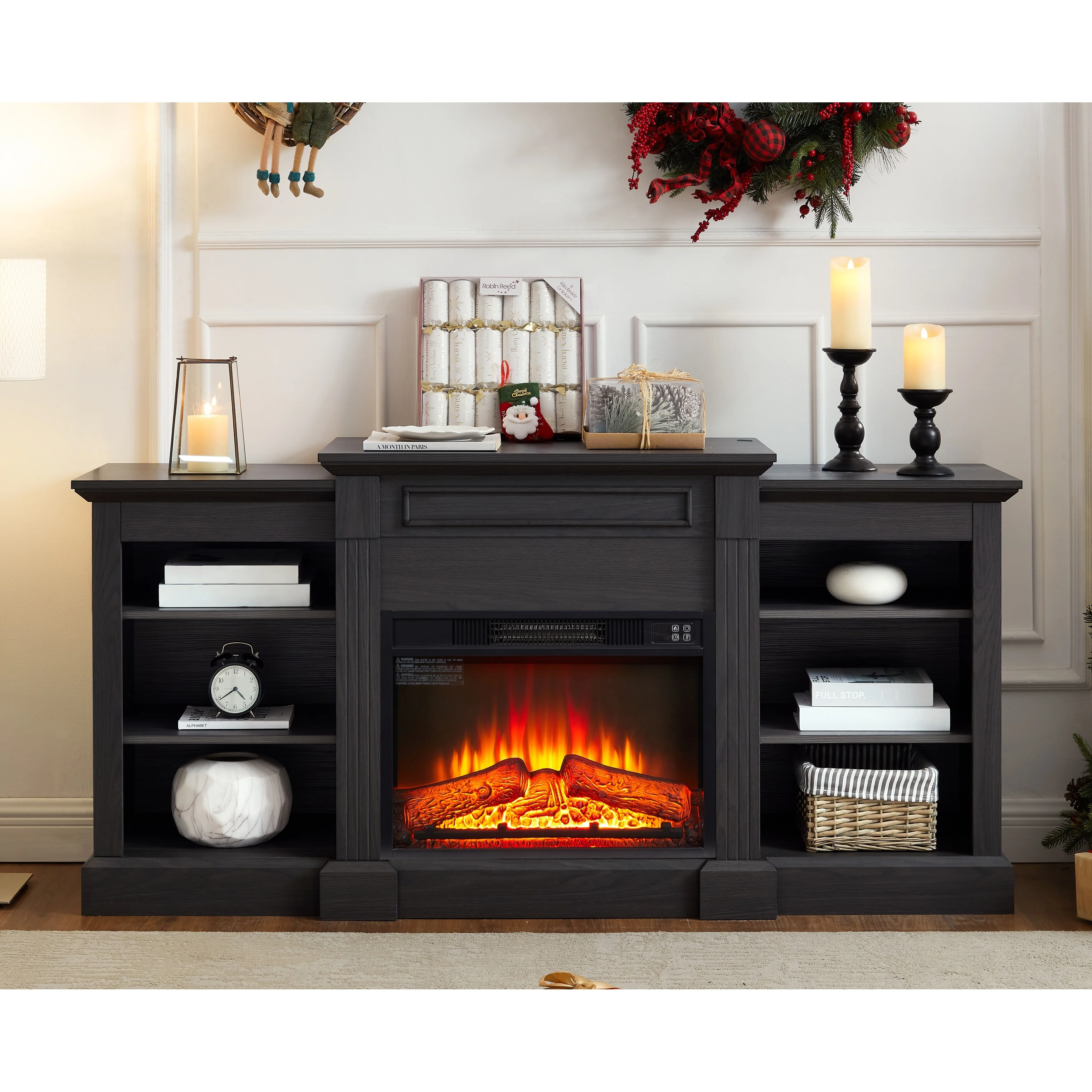 65.75-Inch Modern Media Console Table with 23-Inch Fireplace Insert and Large Storage Cabinet for TVs Up to 70 Inches