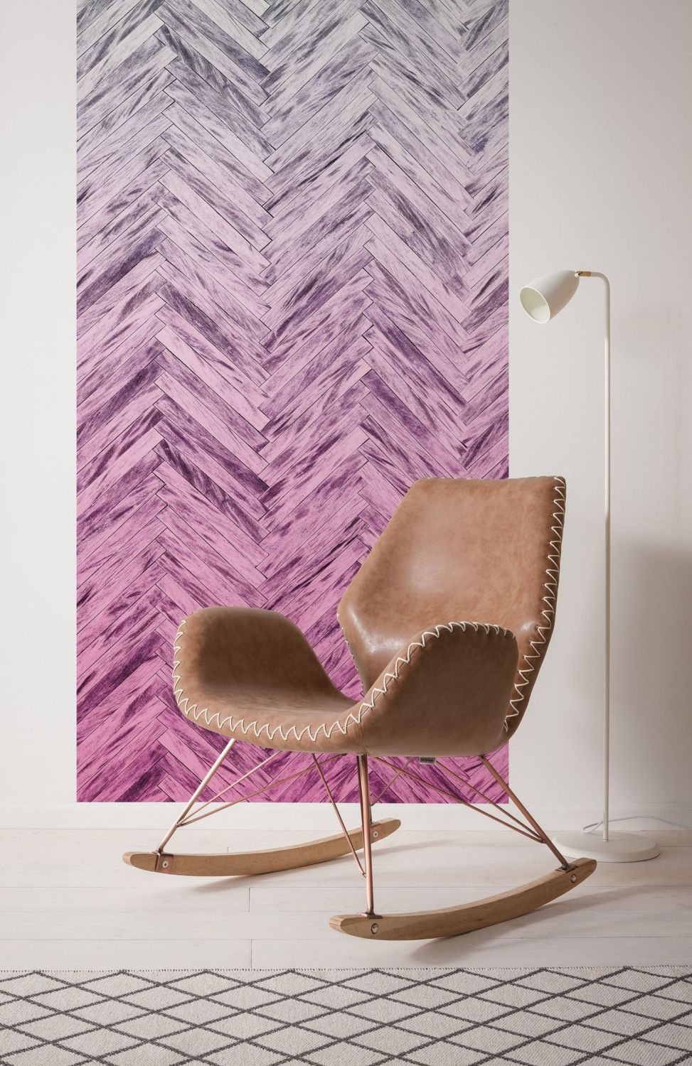 Sanders & Sanders fotobehang visgraat paneel roze - 100 x 250 cm - 611870