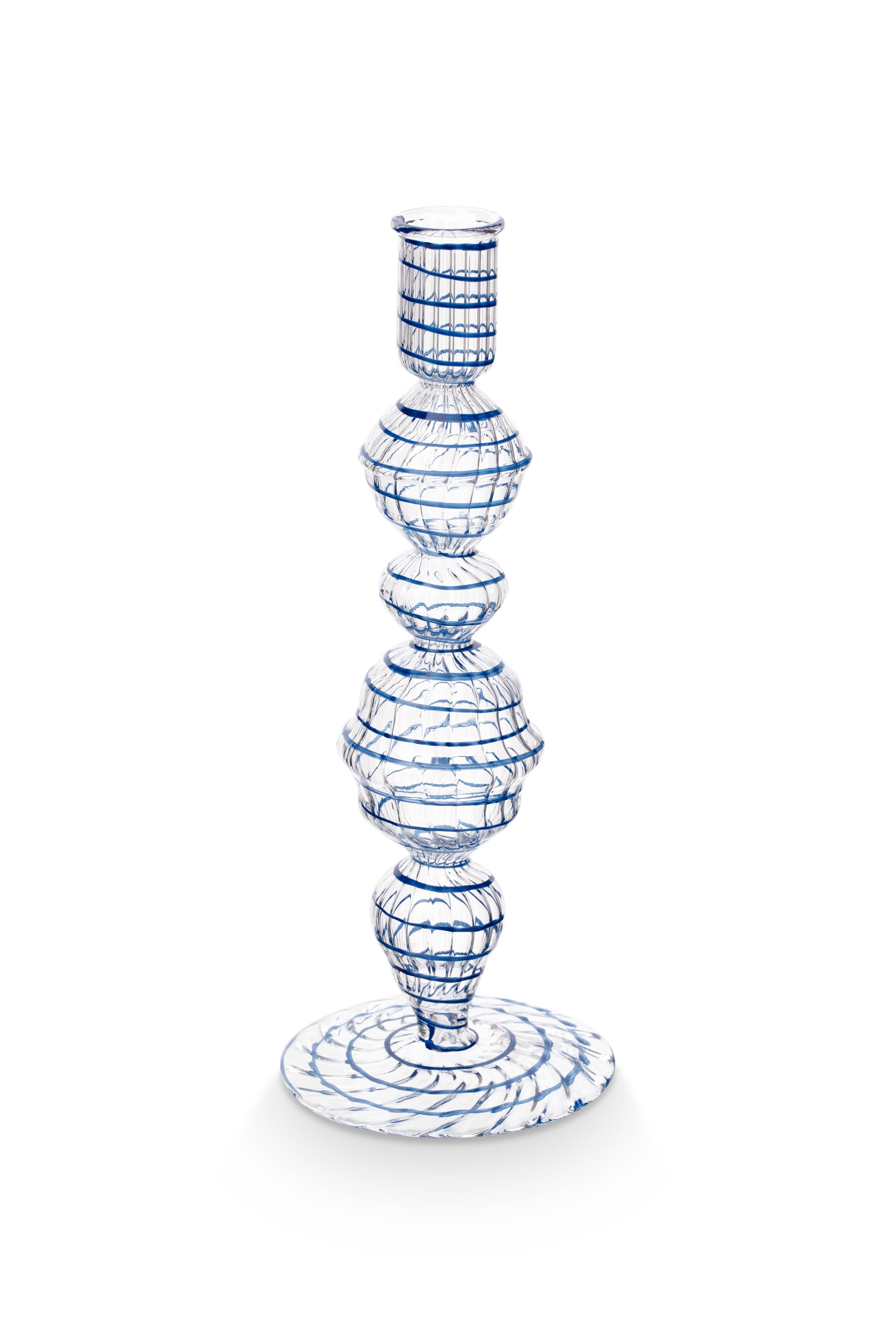 Pip Studio Kandelaar Swirl - Glas - Donkerblauw - 22cm