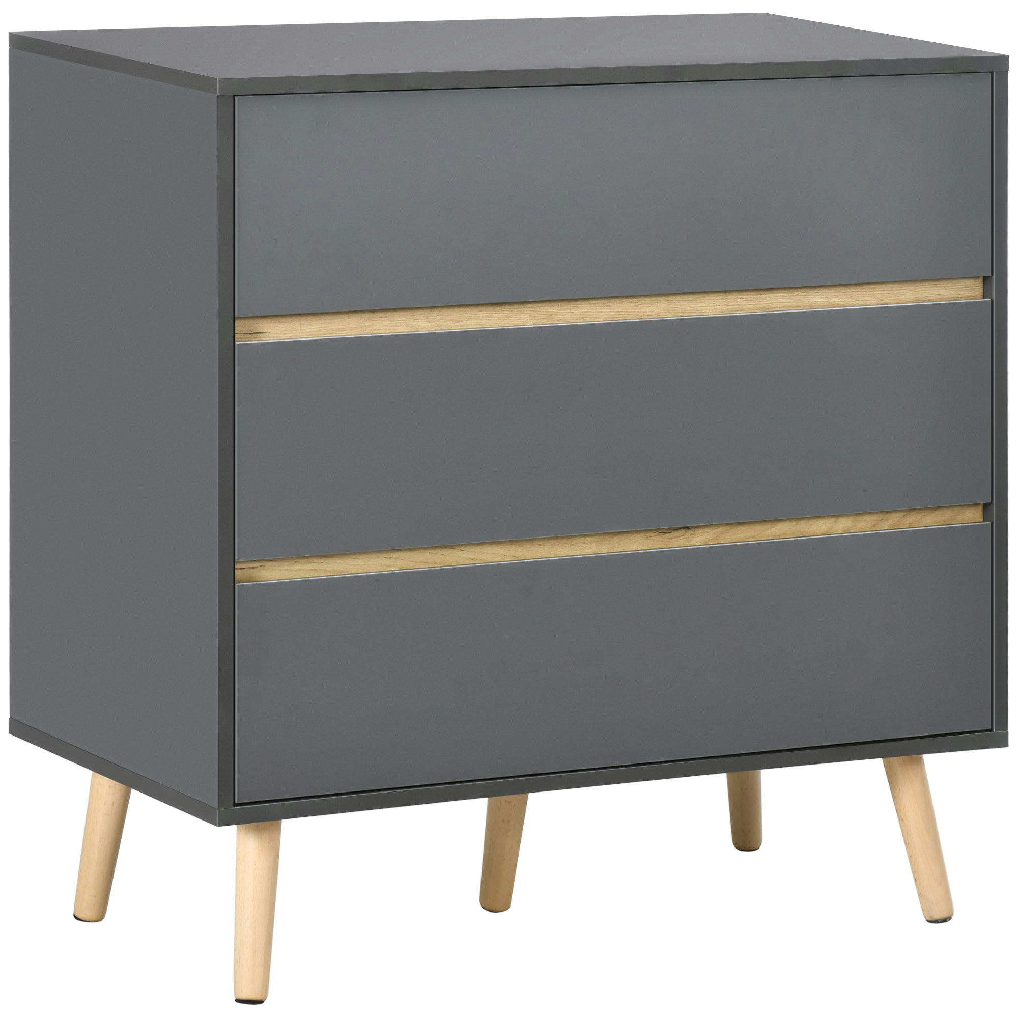- Commode 3 tiroirs design scandinave gris aspect bois clair