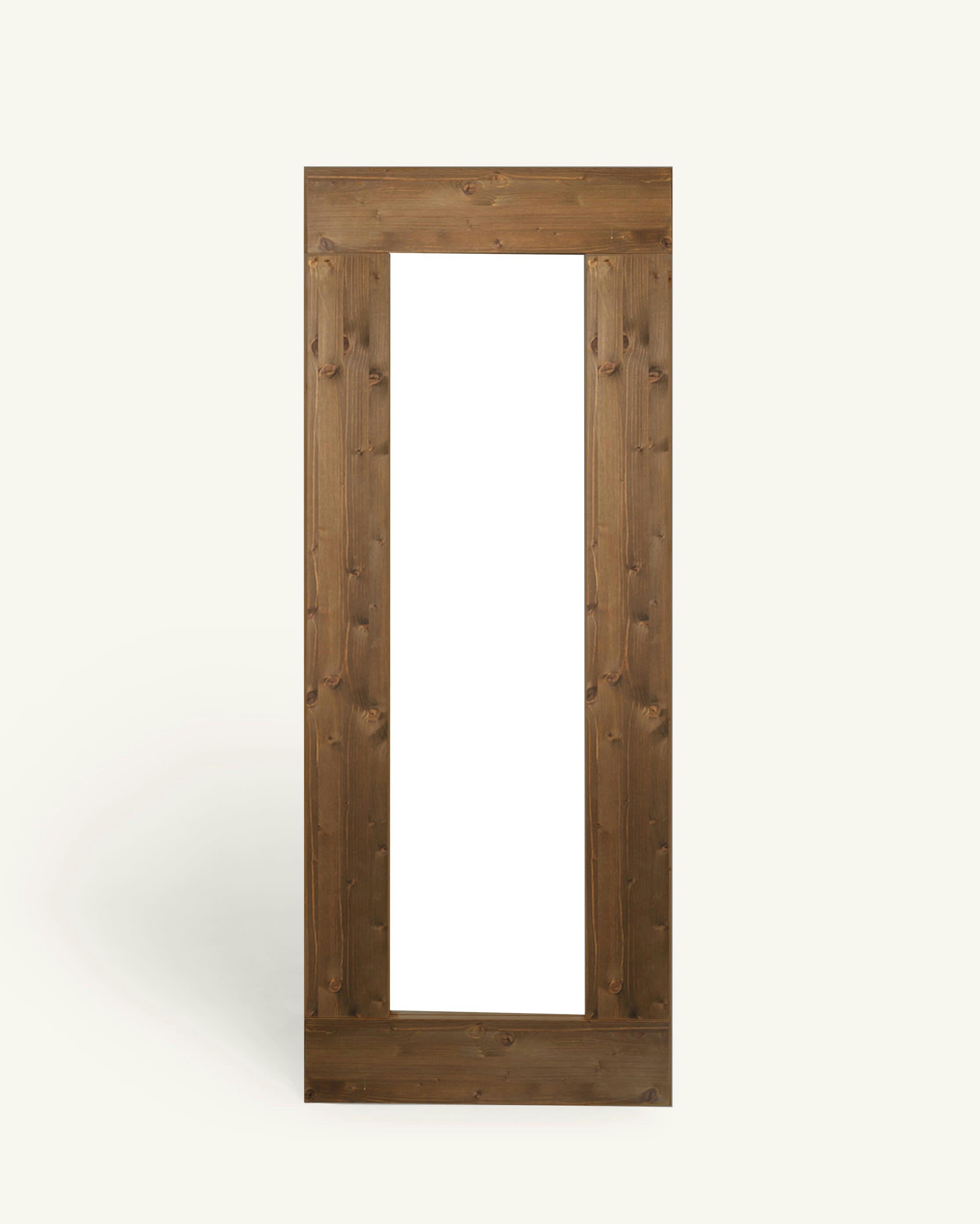 AMARIE - Miroir mural intégral en bois d'épicéa de couleur marron 165 cm