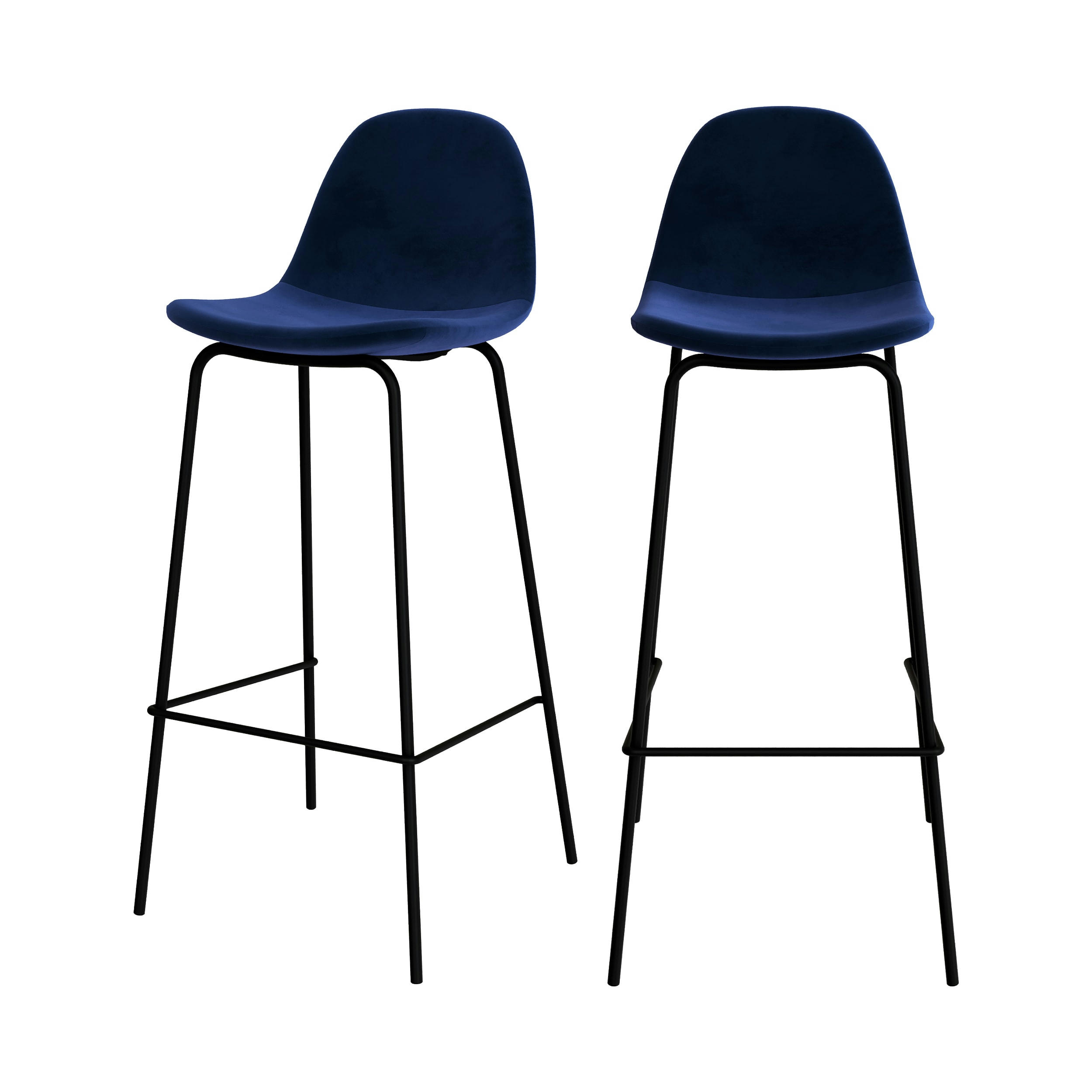 HENRIK - Chaise de bar en velours bleu foncé 75 cm (lot de 2)