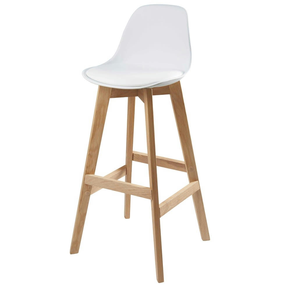 Ice - Chaise de bar style scandinave blanche et chêne H81