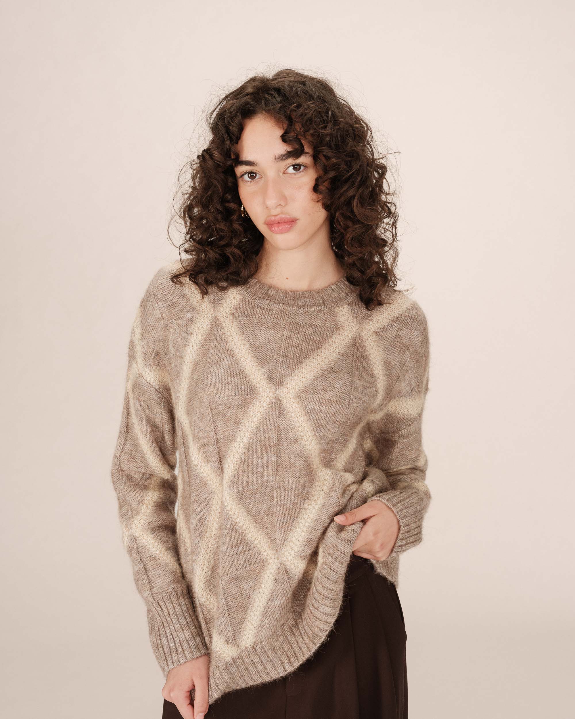 Pull à motif en laine greige Salinger
