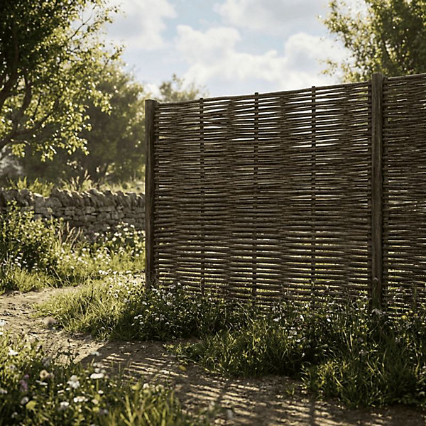 Clôture bois en noisetier tressé - 100% Naturel - Poteaux non inclus - Hauteur 120 X Largeur 180 cm