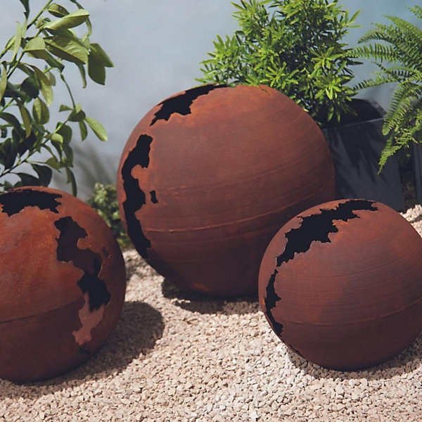 Boule déco jardin métal craquelée - Rouille 50 cm