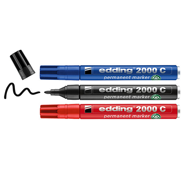Marqueur permanent tout matériaux - corps alu Edding e-2000, lot de 3