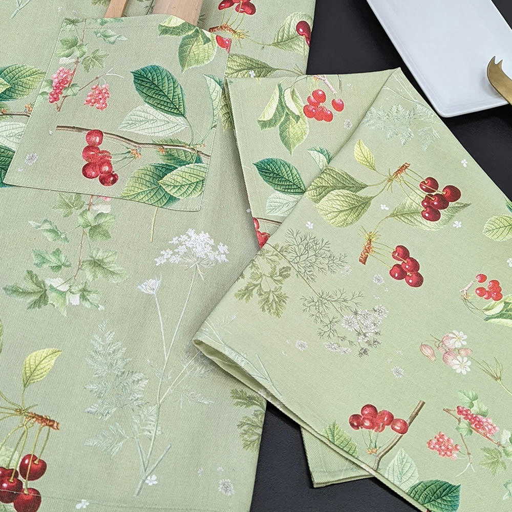 LE TEMPS DES CERISES VERT - Torchon  pur coton vert 50x70