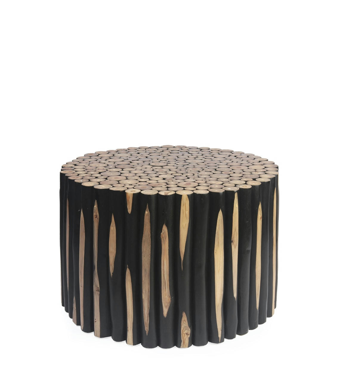 - Meuble auxiliaire en bois de teck marron et noir 70cm Ø