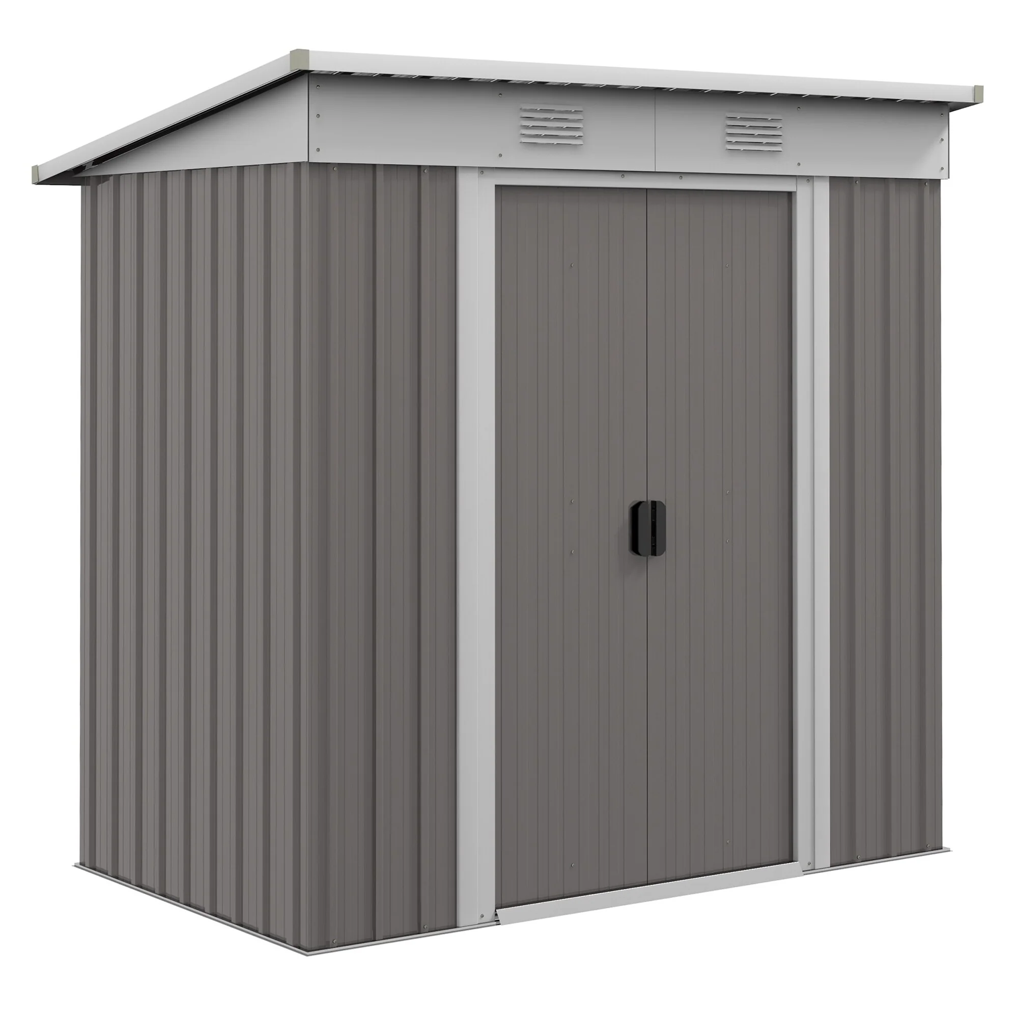 Outsunny 6' x 4' Metal Lean to Garden Shed, Outdoor Storage Shed, Garden Tool House with Double Sliding Doors, 2 Air Vents