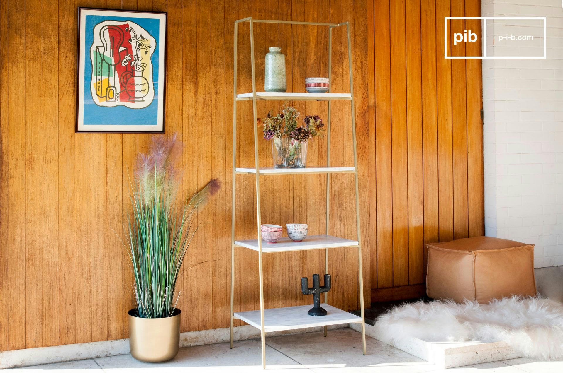 BYLILLE - Etagère en métal et marbre blanc