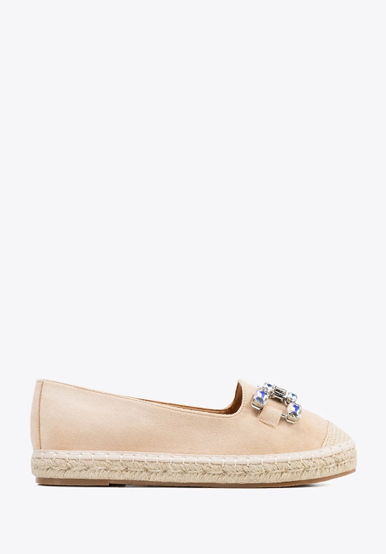 Damskie espadryle z biżuteryjną ozdobą jasny beż