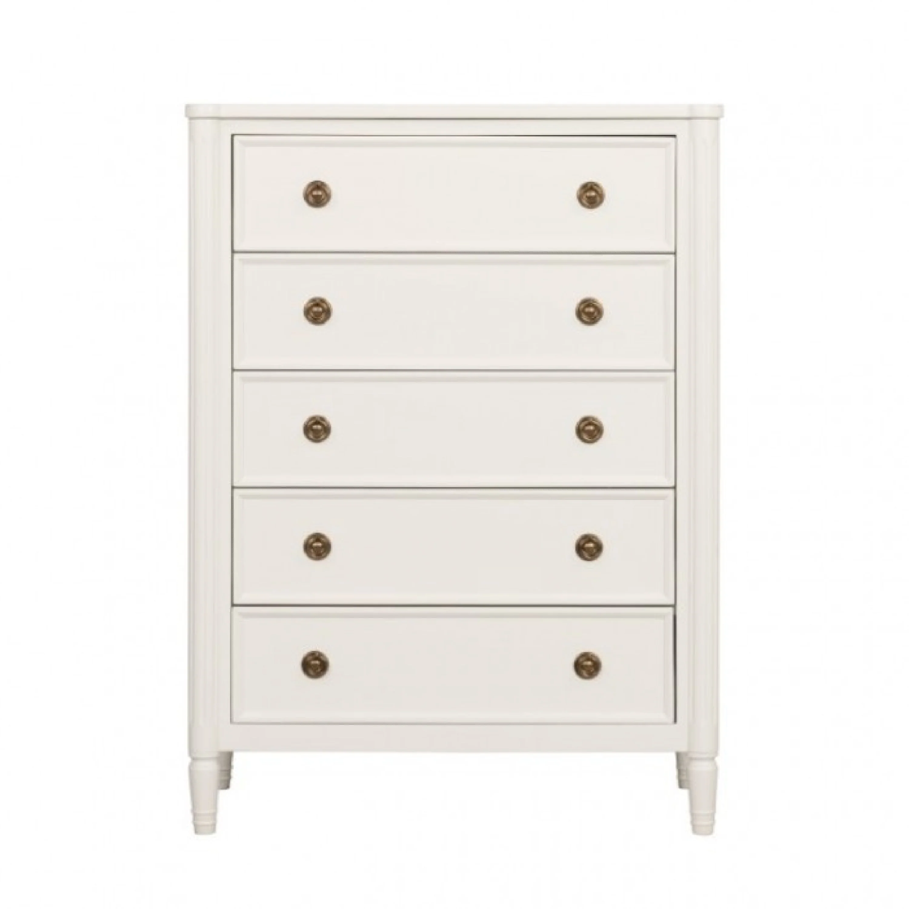 Alta Tall Dresser Chest, 5 Drawers, Gold, White Solid Wood, 38 Inch