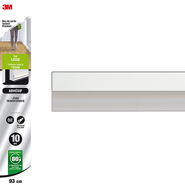 Bas de porte alu sol lisse adhésif Premium blanc 93 cm 3M