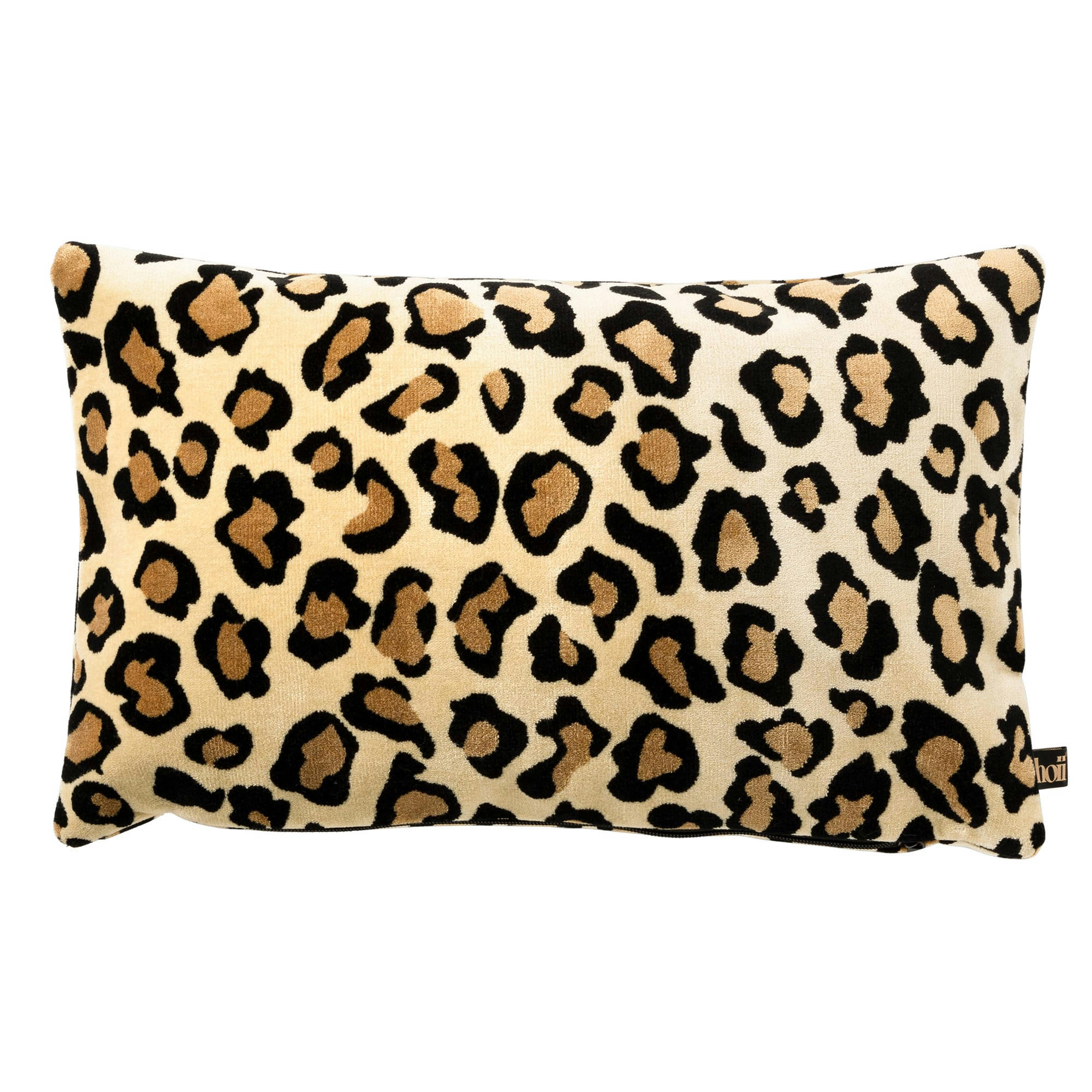 - Coussin beige en velours 30x50 cm avec imprimé animalier