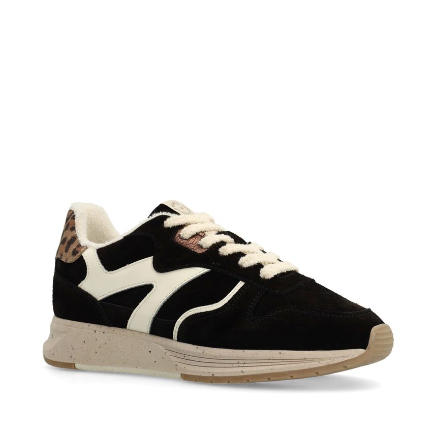 Manfield Zwarte suède sneakers met details