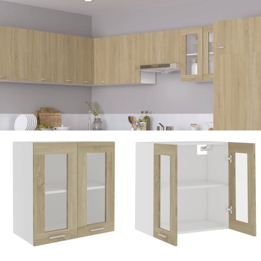 NNEVL Hanging Glass Cabinet Sonoma Oak 60x31x60 cm Chipboard