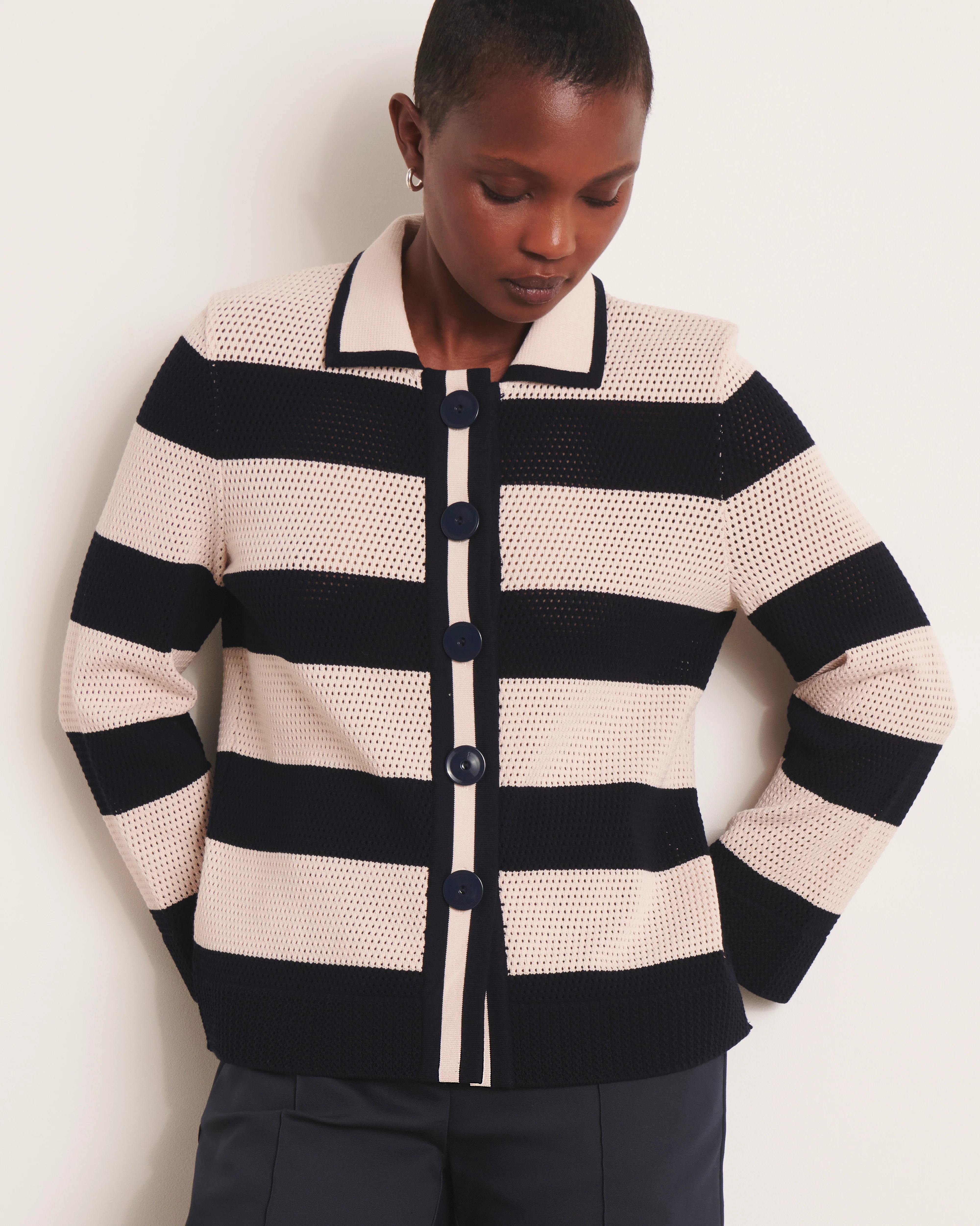 Veste beige en maille résille graphique VILYA/13024/781