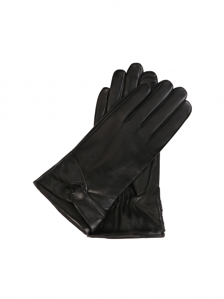 Elegant black gloves with a decorative knot
