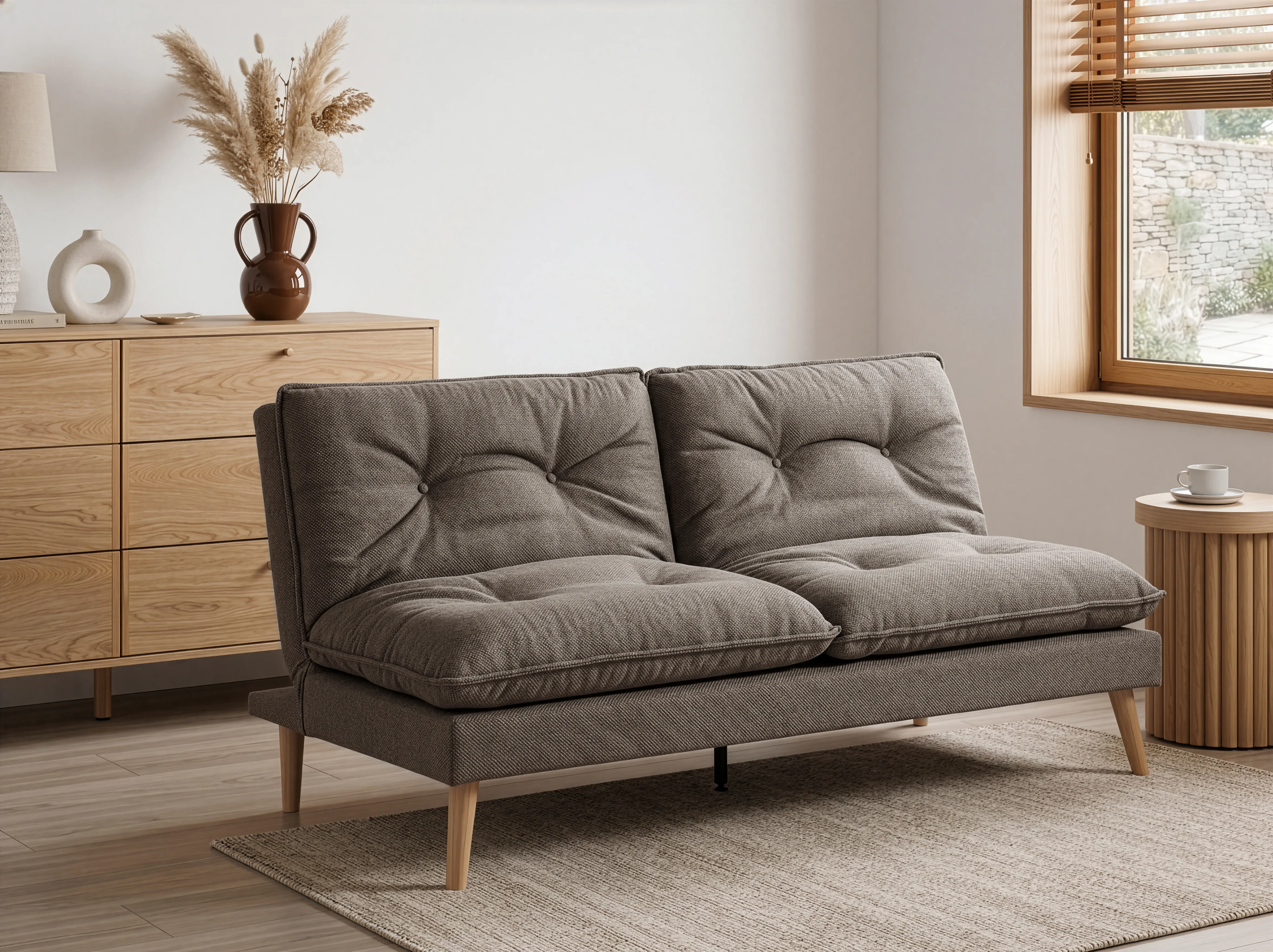 Sofa Bed 3 Seater YILA Fabric Brown