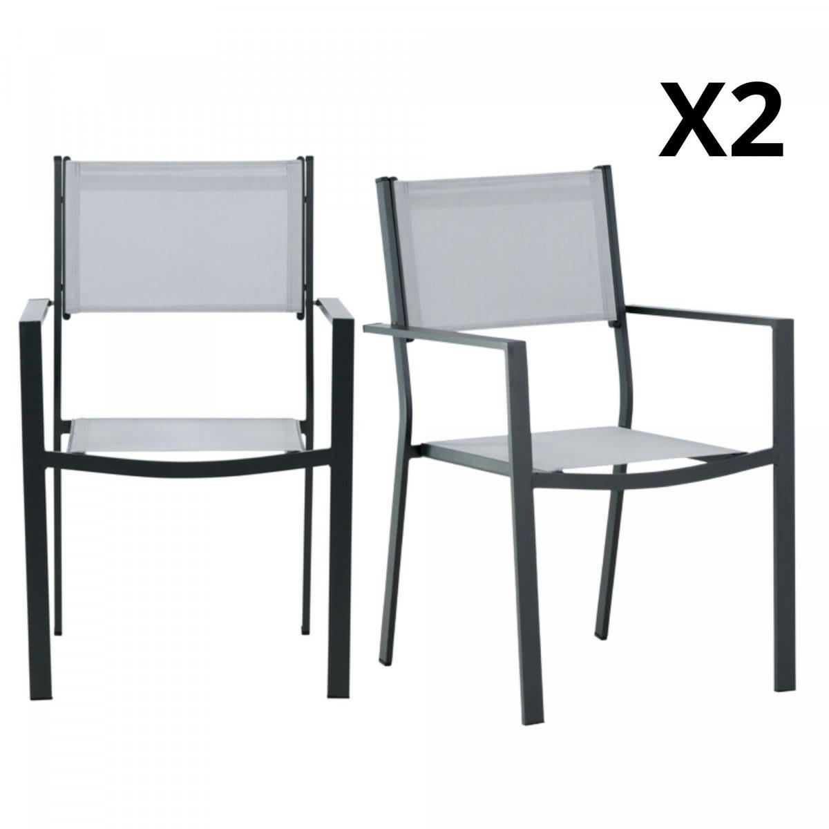 COCOA - Lot de 2 chaises de jardin modernes gris foncé