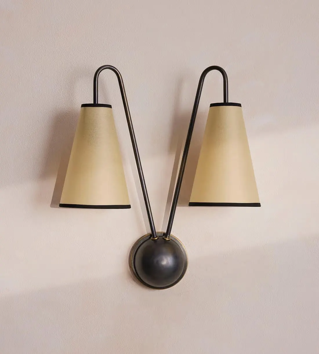 Blackened Double Shade Wall Sconce - Fabric Shade Wall Lamp Brass Wall Sconce - Modern Farmhouse Wall Light Country Lighting