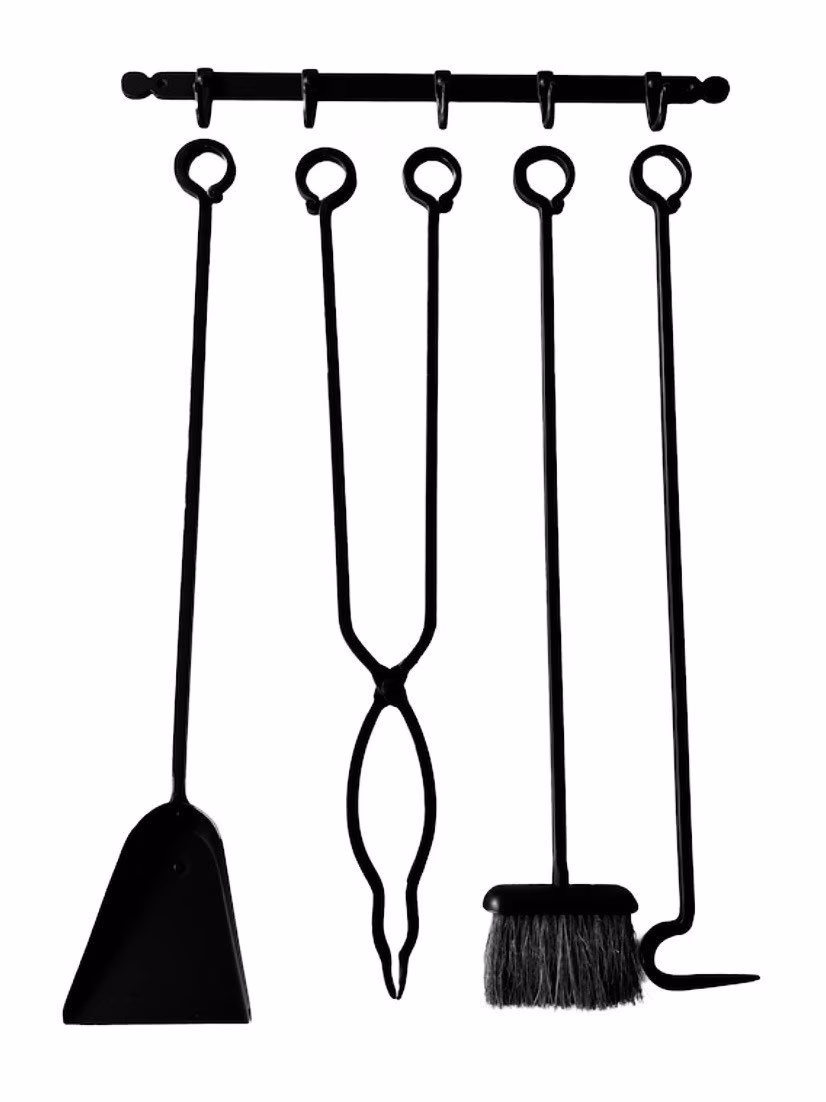 Minimalist Fireplace Tool Set w Wall Mount, Lifetime Guarantee