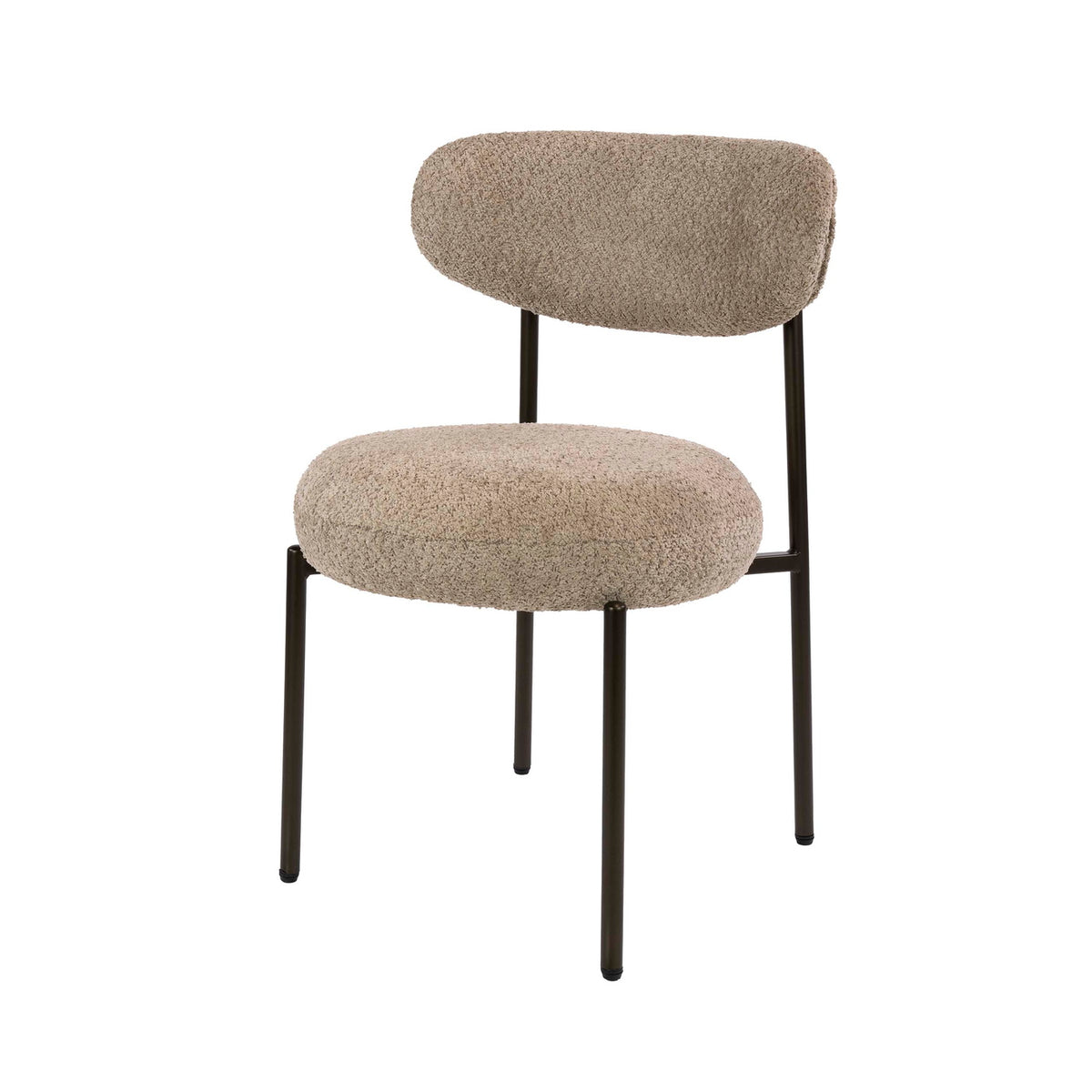 Giga Living Eetkamerstoel Round - Zand/Bruin Bouclé - Set van 2